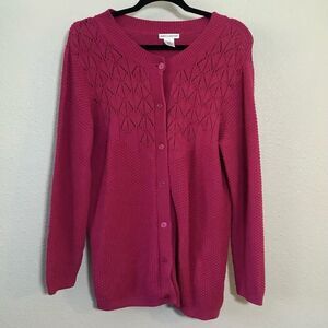 Vintage 90s Magenta Cottagecore Preppy Winter Casual Oversized Knit Cardigan L